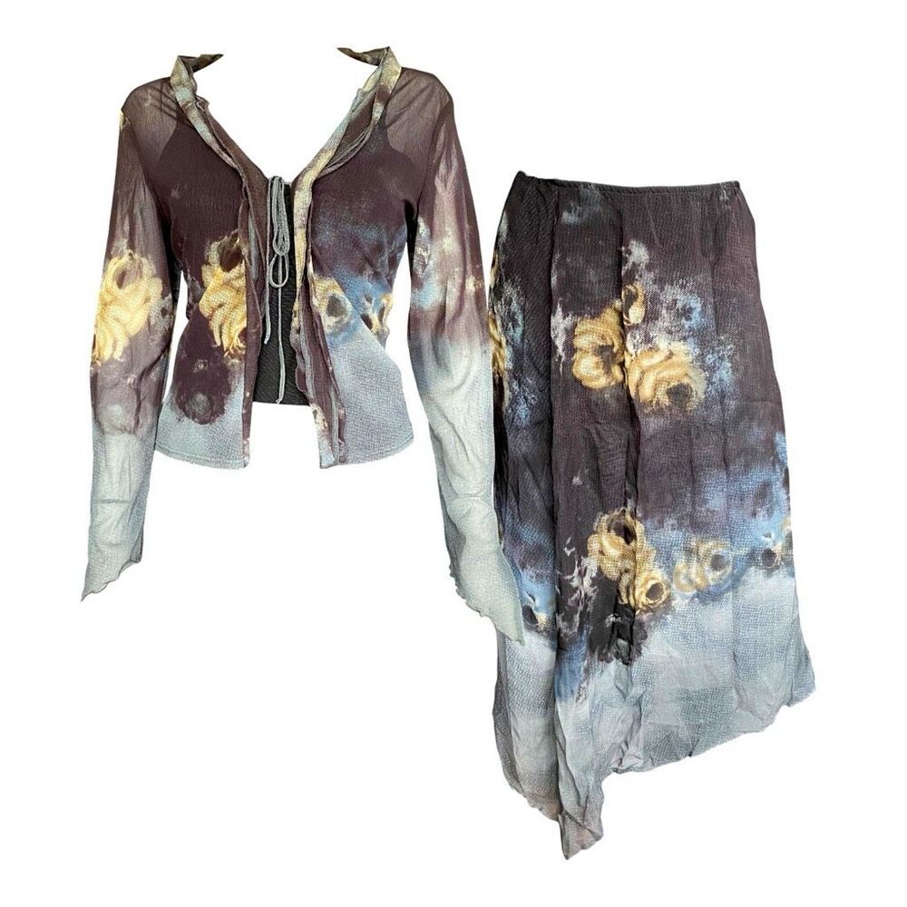90s euro vintage floral whimsigoth skirt set